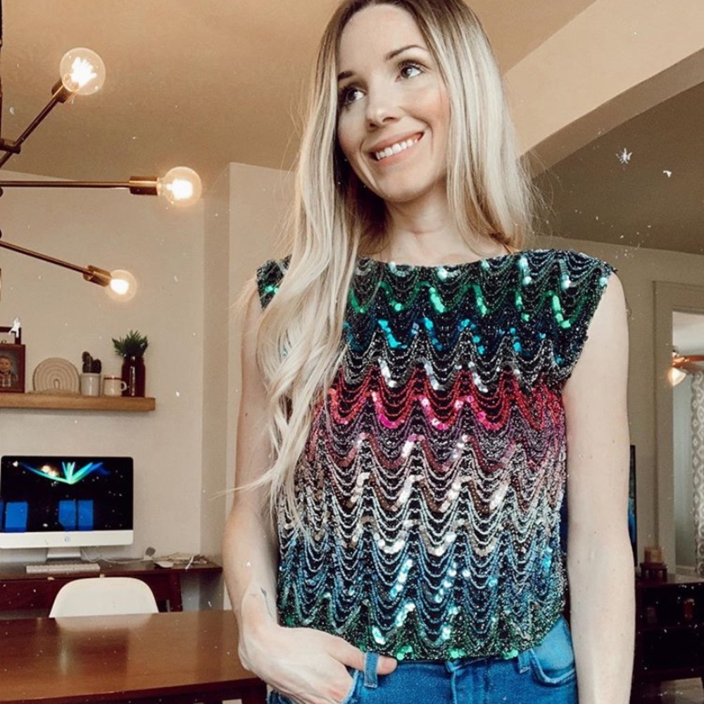 Vintage Avon Rainbow Sequin Top